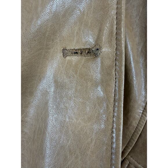 Leather Blazer Jacket with Mao Collar, Front Pockets – Brown Approx. Size M - Picture 6 of 15